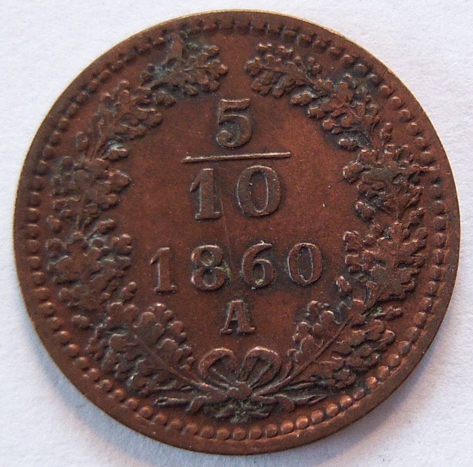  Österreich 5/10 Kreuzer 1860 A   