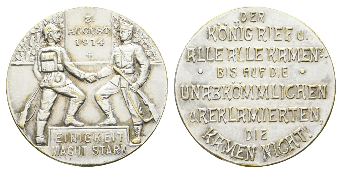  Medaille 1914; versilbert, entfernter Henkel; 14,11 g, Ø 30,2 mm   