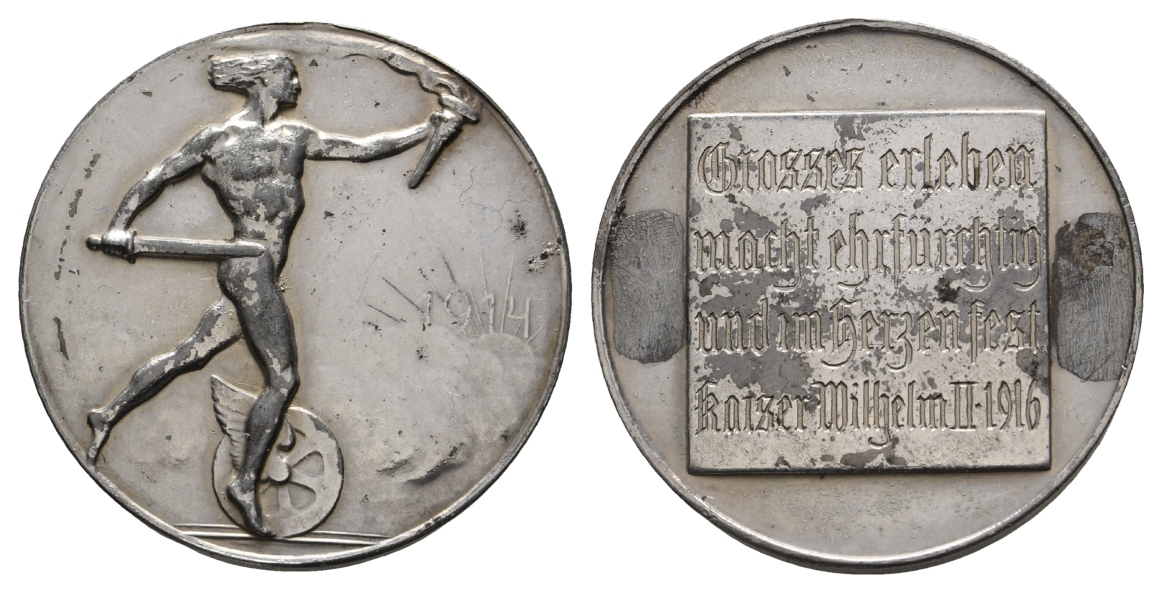  Medaille 1916; Eisen vernickelt, Henkelspur; 20,21 g, Ø 33,6 mm   