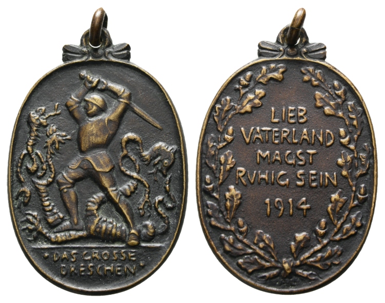  Medaille 1914; Bronze, geschwärzt, tragbar; 30,85 g, 56,7 x 38,1 mm   