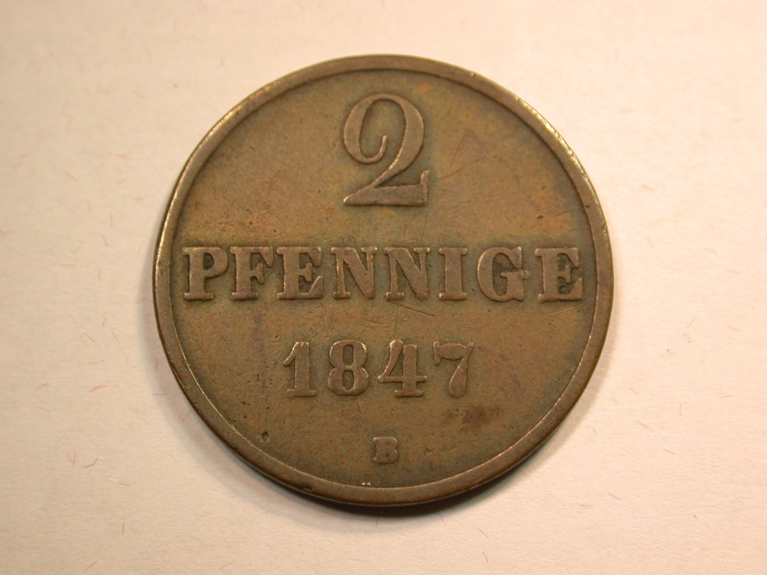 D14 Hannover 2 Pfennig 1847 in f.ss Originalbilder