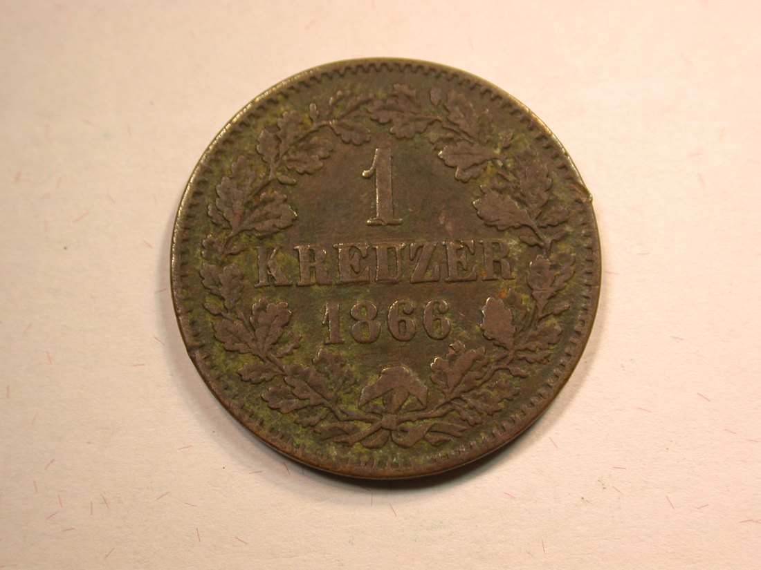 D14 Baden 1 Kreuzer 1866 in f.ss Originalbilder