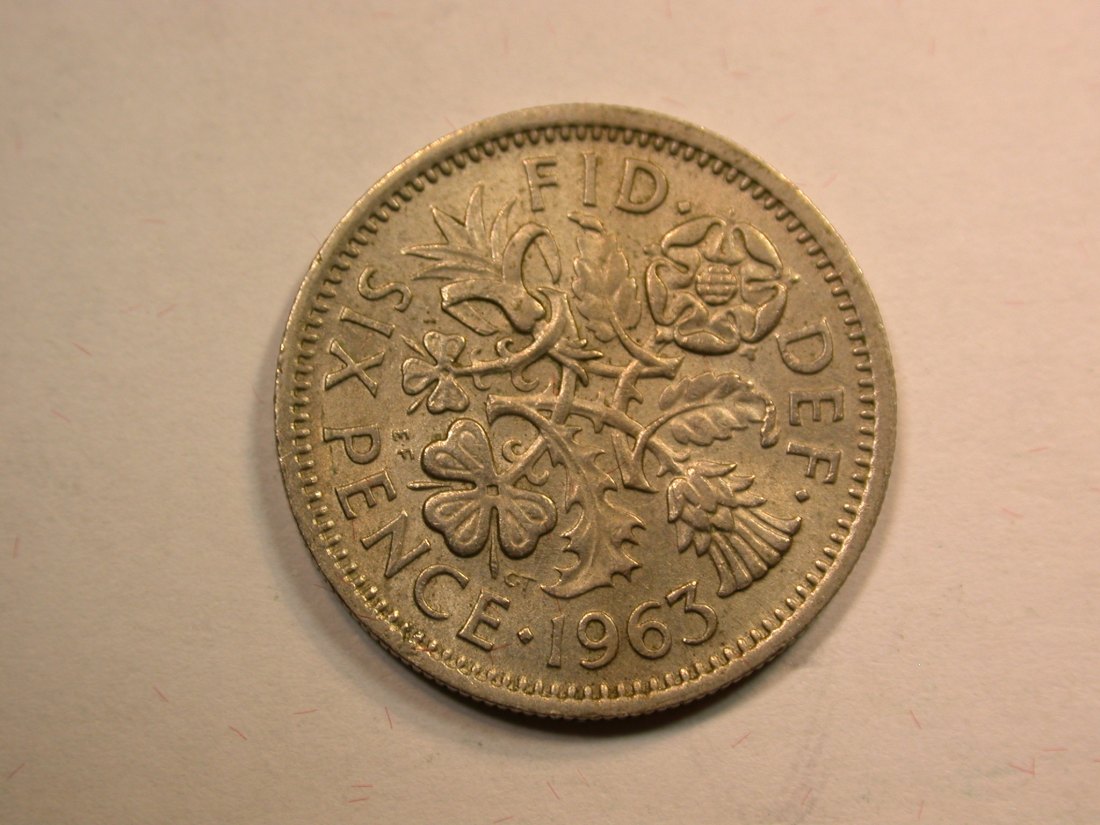  D14  Grossbritannien  6 Pence 1963 in ss-vz  Originalbilder   