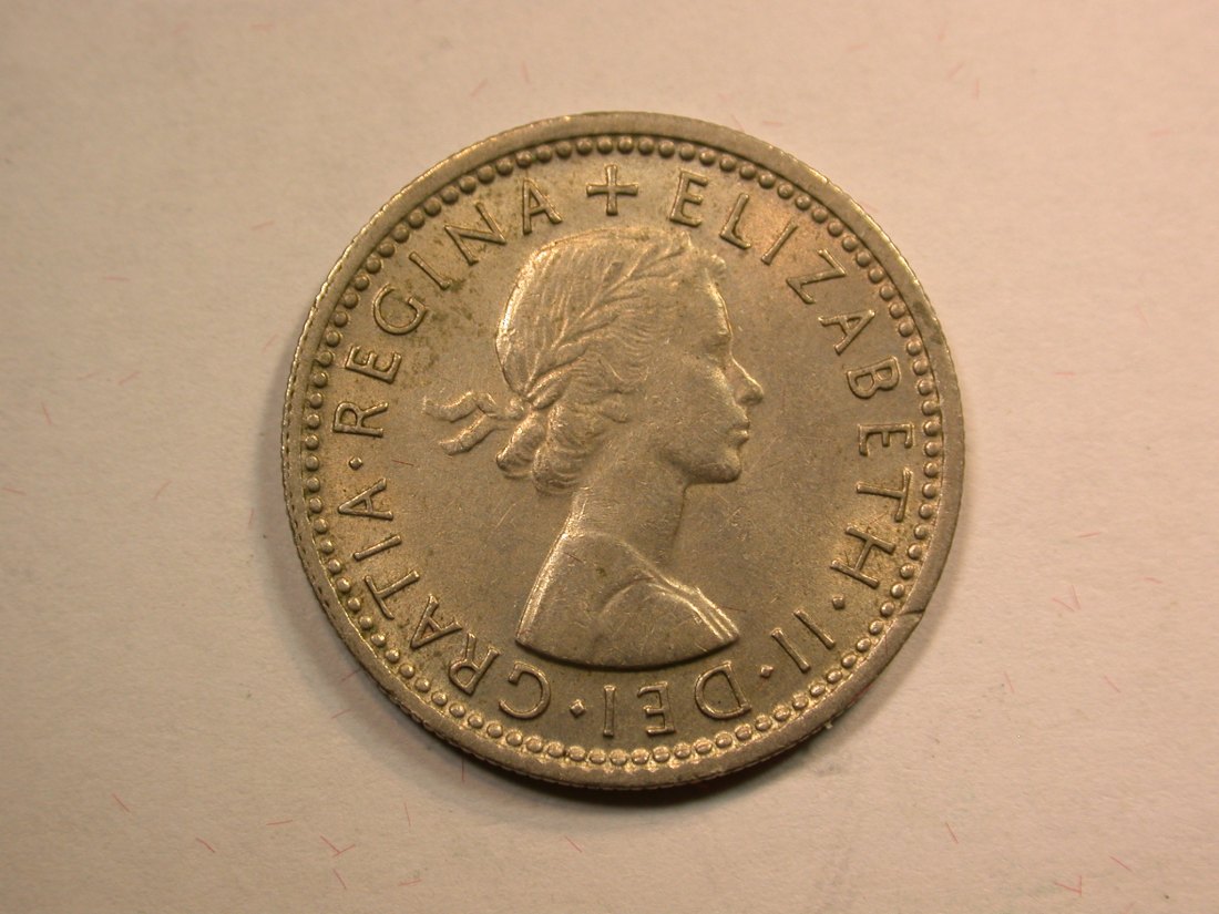  D14  Grossbritannien  6 Pence 1963 in ss-vz  Originalbilder   