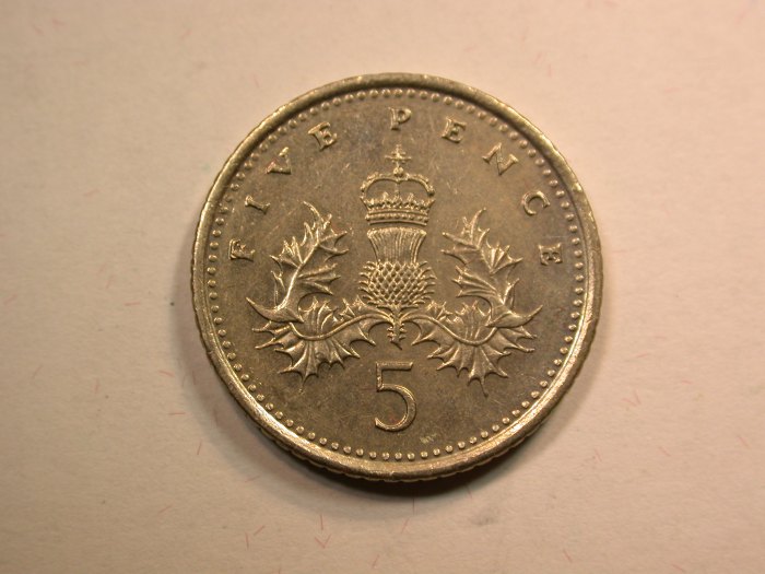  D14  Grossbritannien  5 Pence 1992 in vz-st   Originalbilder   