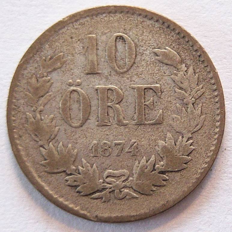  Schweden 10 Öre 1874 Silber   