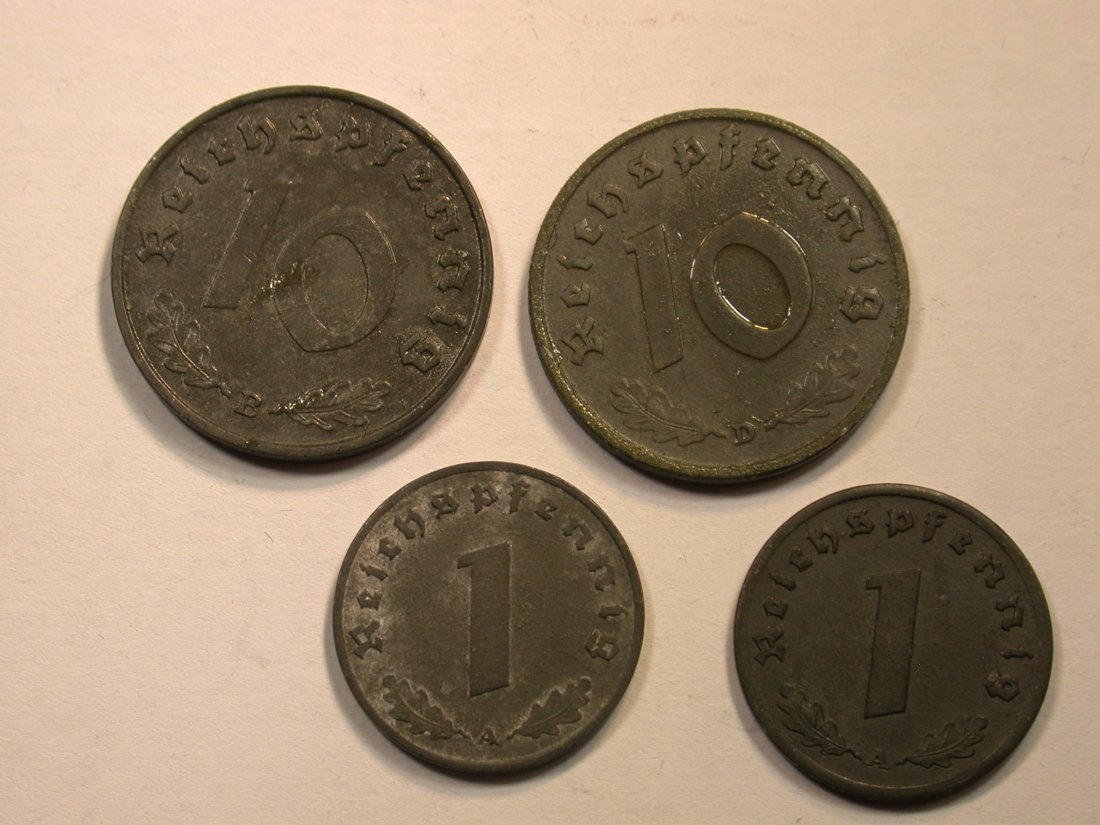  Hot-Lot 3.Reich 4 Münzen  1 Pfennig und 10 Pfenngi  Orginalbilder   