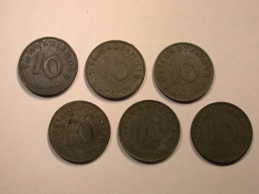  Lots -6-  3.Reich 6 x 10 Pfennig 1940-1942  Orginalbilder   