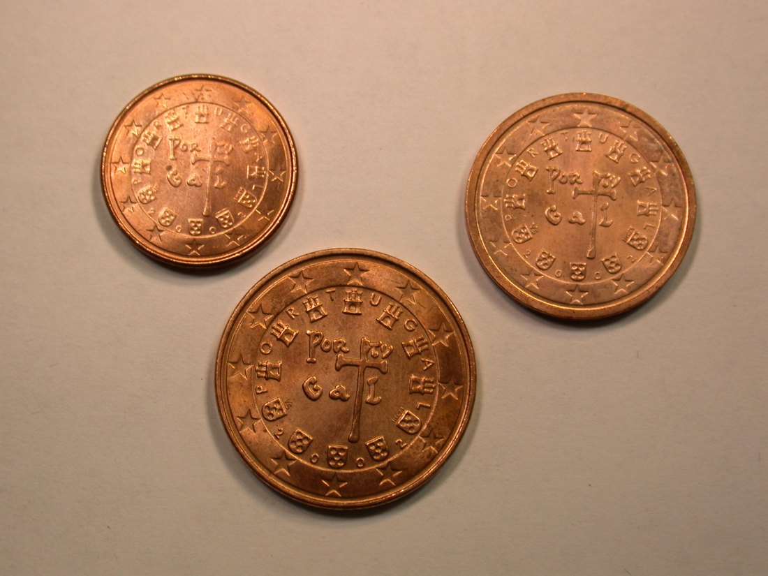  E01 Portugal 1, 2 und 5 Cent 2002 in unc mit Zertifikat   Orginalbilder   