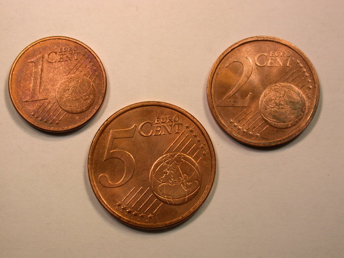  E01 Deutschland 1, 2 und 5 Cent 2002 in unc mit Zertifikat   Orginalbilder   