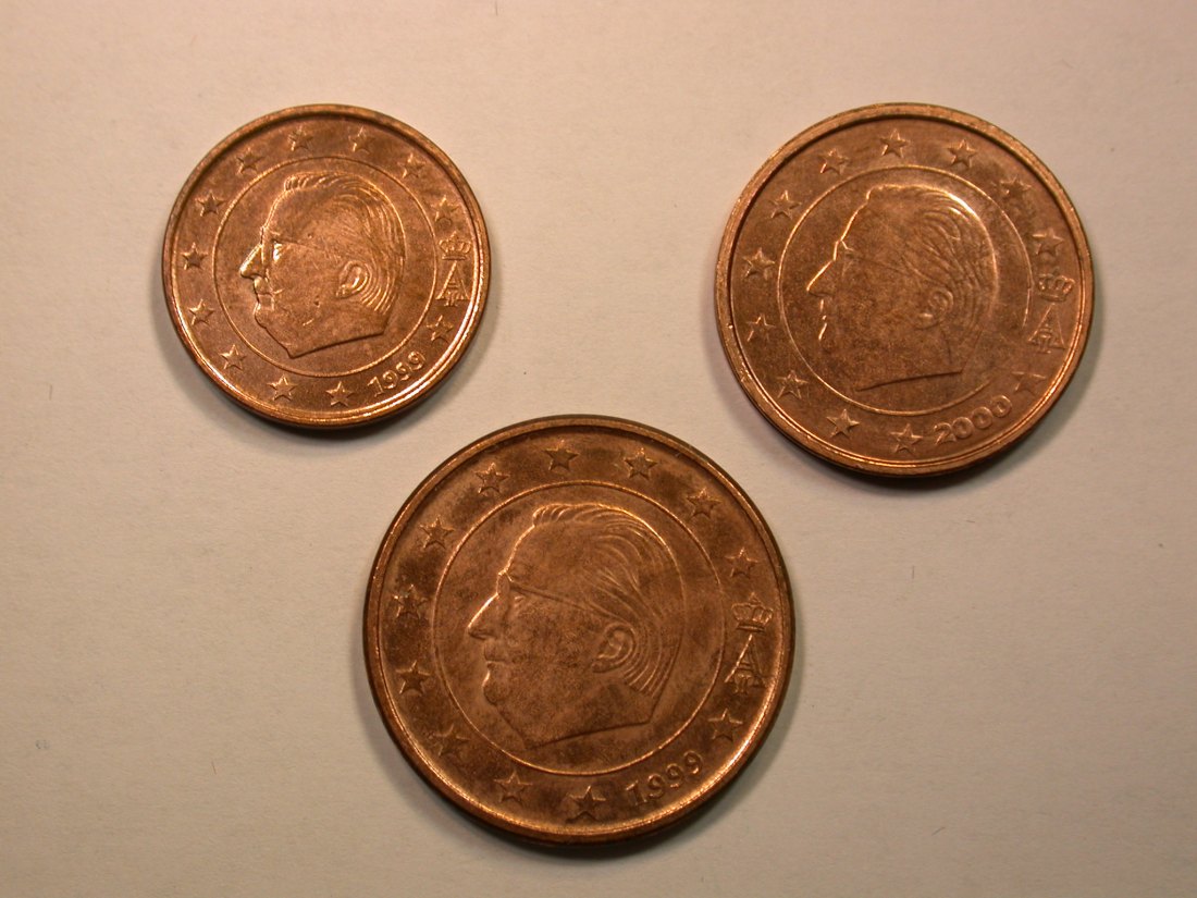  E01 Belgien 1, 2 und 5 Cent 1999 u 2000 in unc mit Zertifikat   Orginalbilder   