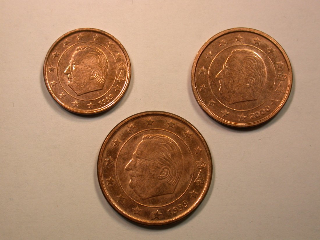 E01 Belgien 1, 2 und 5 Cent 1999 u 2000 in unc mit Zertifikat Orginalbilder