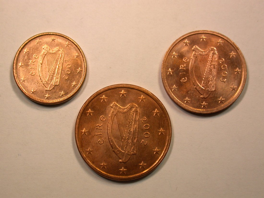  E01 Irland 1, 2 und 5 Cent 2002 in unc mit Zertifikat   Orginalbilder   