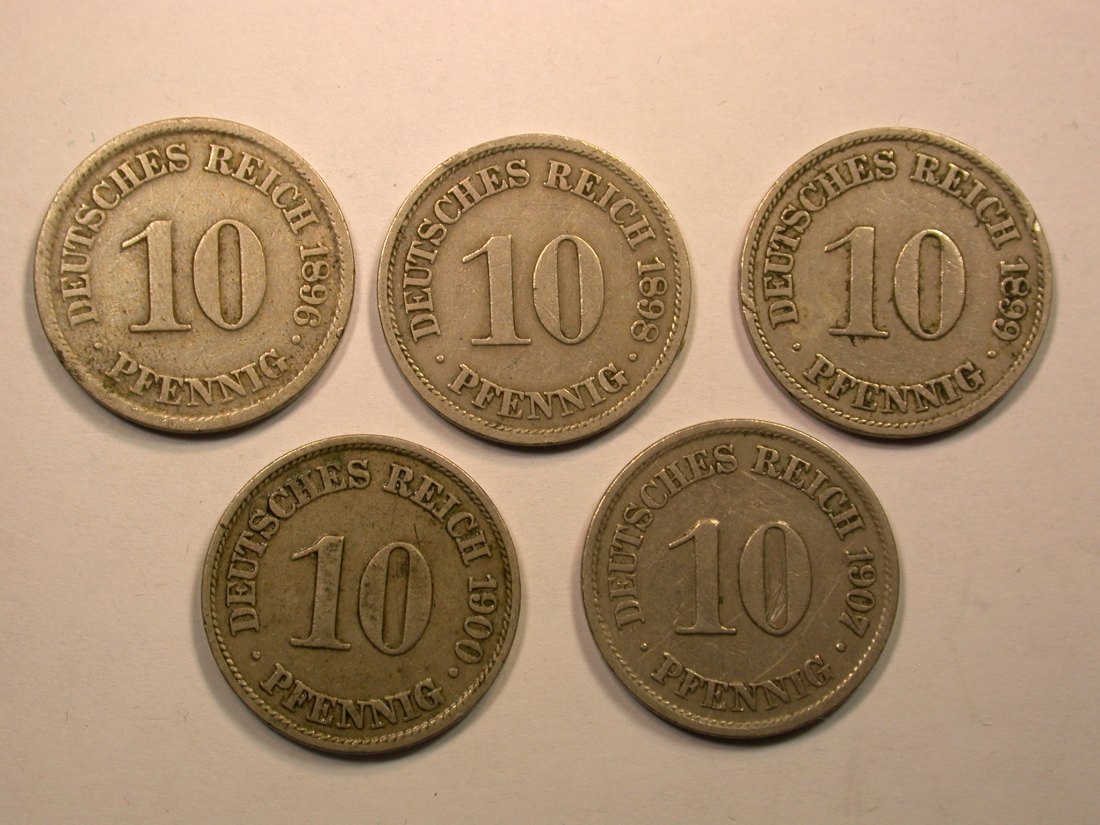  E01  KR 10 Pfennig 1896, 98, 99, 1900 u. 1907 alle A  Originalbilder   