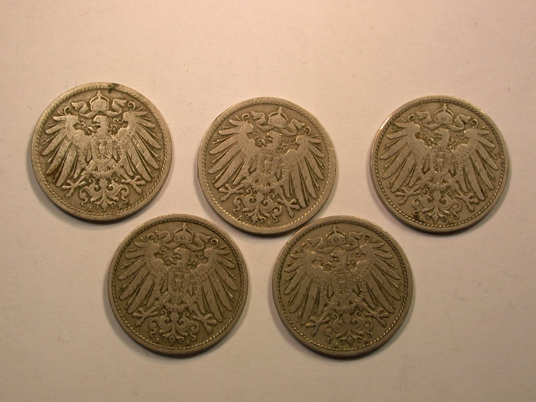  E01  KR 10 Pfennig 1896, 98, 99, 1900 u. 1907 alle A  Originalbilder   