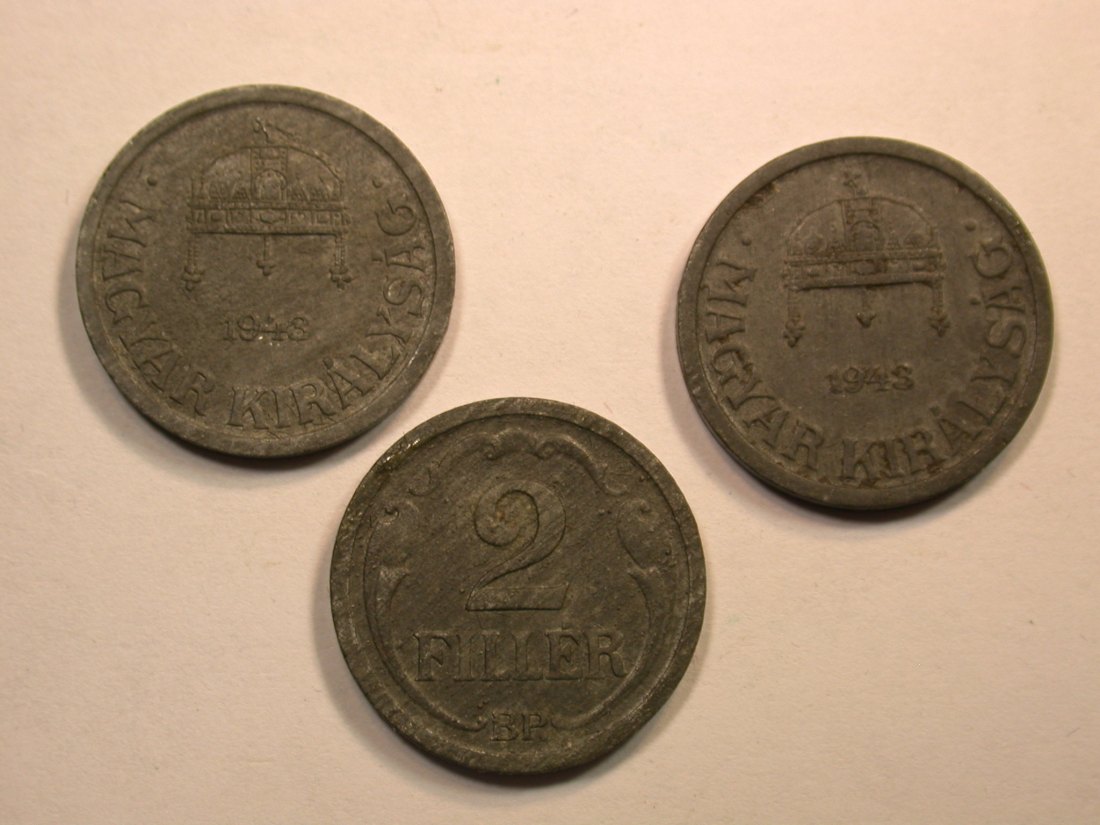 E01 Ungarn 2 Filler 1943 3 Stück in vz/vz-st Originalbilder