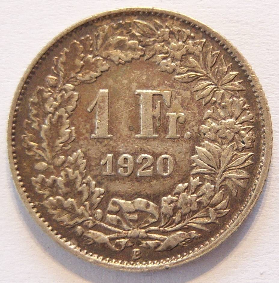  Schweiz 1 Franken 1920 B Silber   