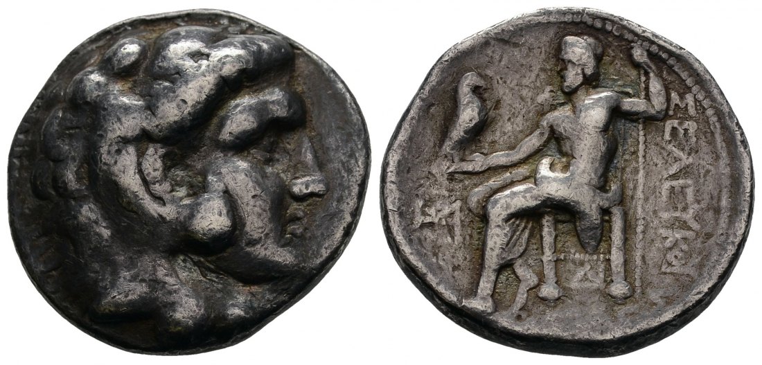 PEUS Reich d.Seleukiden Kopf Alexander als Herakles / Zeus mit Zepter incl. Beschreibung Tetradrachme 312 - 281 v.Chr. Schön