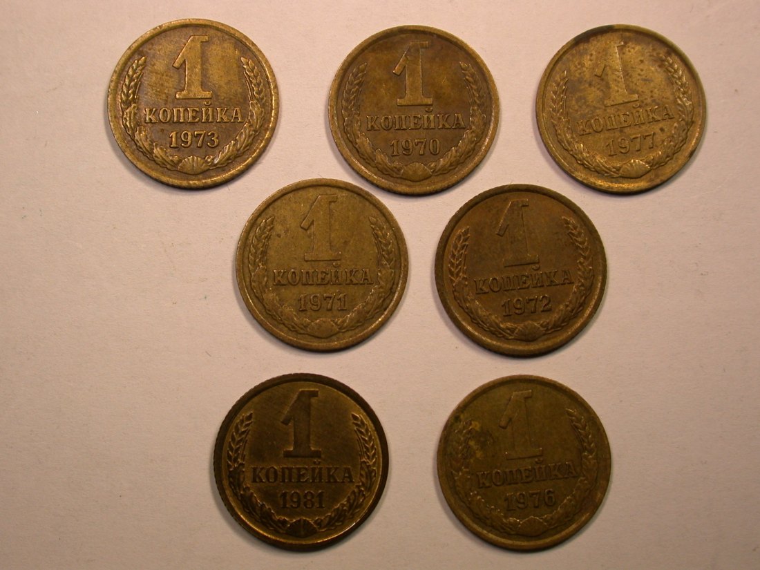 E02 CCCP/Russland 1 Kopeke 1970-1981 7 Münzen Orginalbilder
