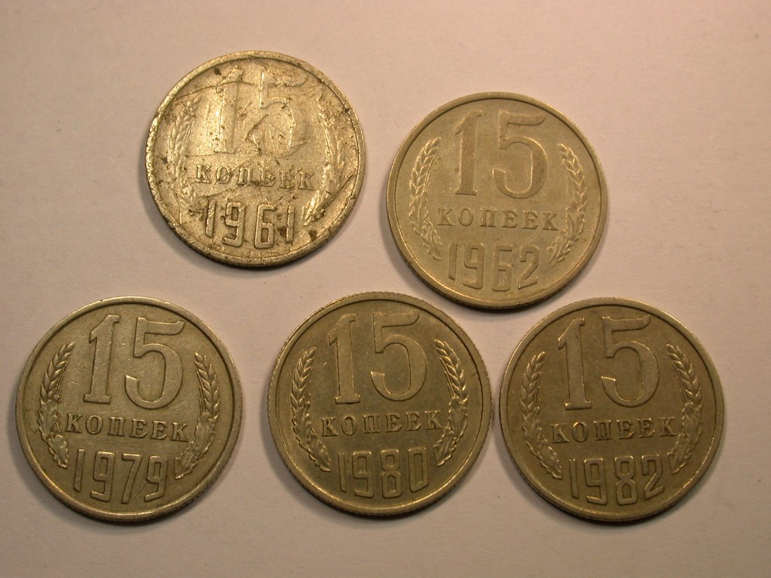 E02 CCCP/Russland 15 Kopeken 1961-1982 5 Münzen Orginalbilder