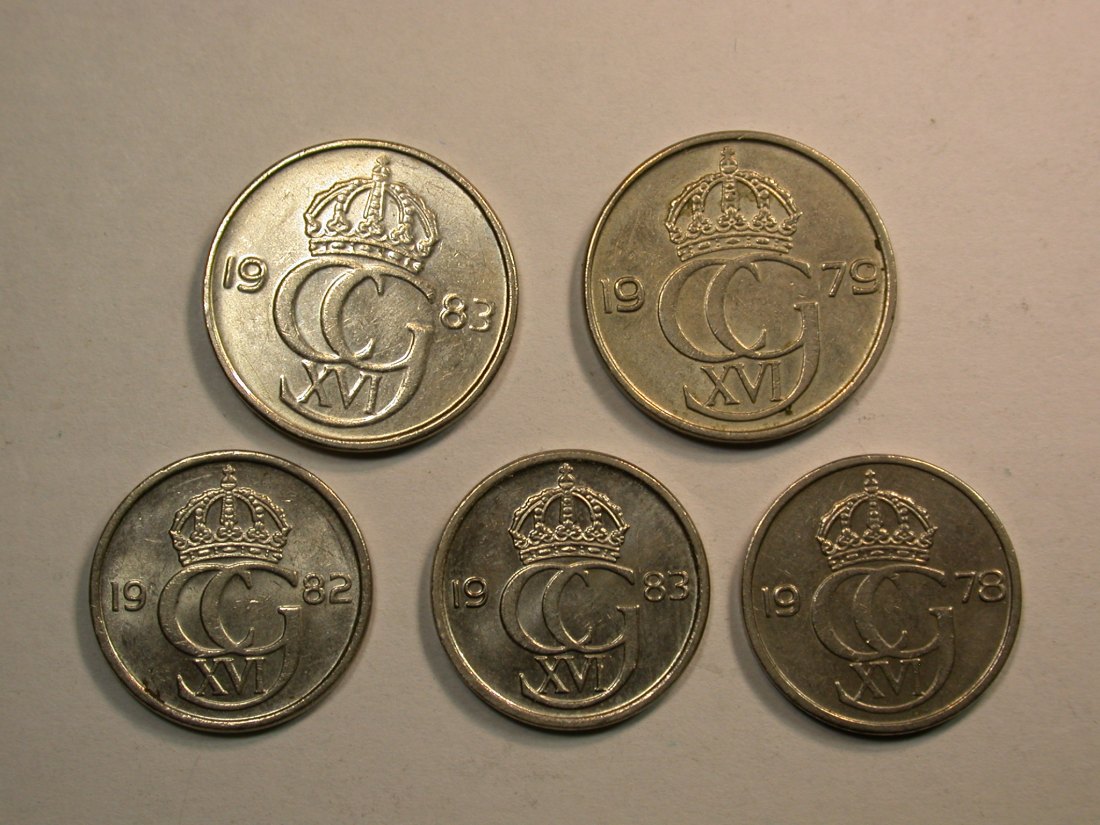  E02  Schweden 5 Münzen 1978-1983 in besser  Orginalbilder   