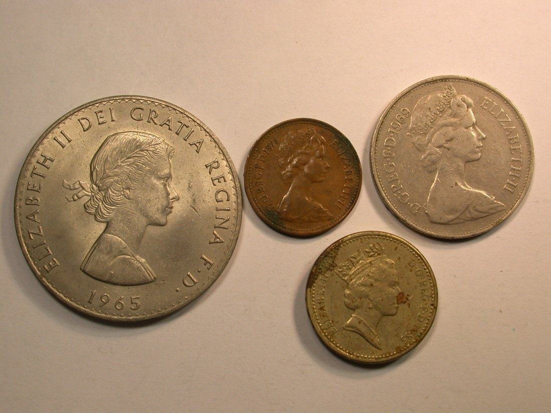  E02  Großbritannien  4 Münzen 1965-1985  look   Orginalbilder   
