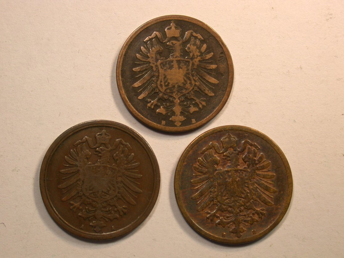  E02  KR  2 Pfennig 1874-1875  3 Münzen Orginalbilder   