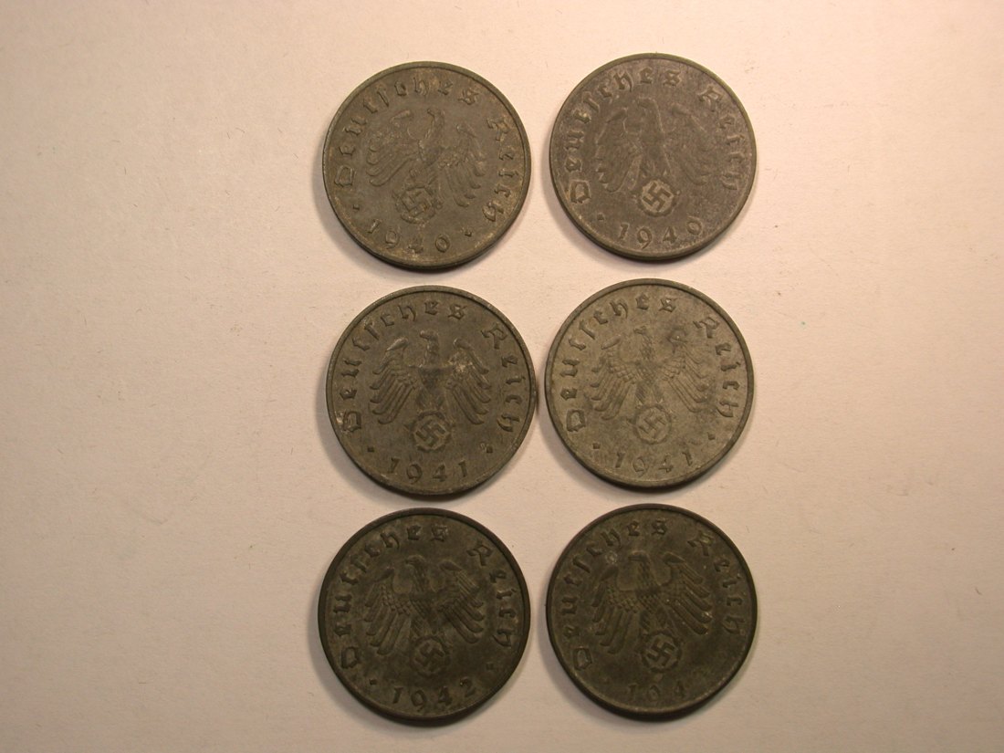  E02  3.Reich 10 Pfennig 1940-1943  6 Münzen Orginalbilder   