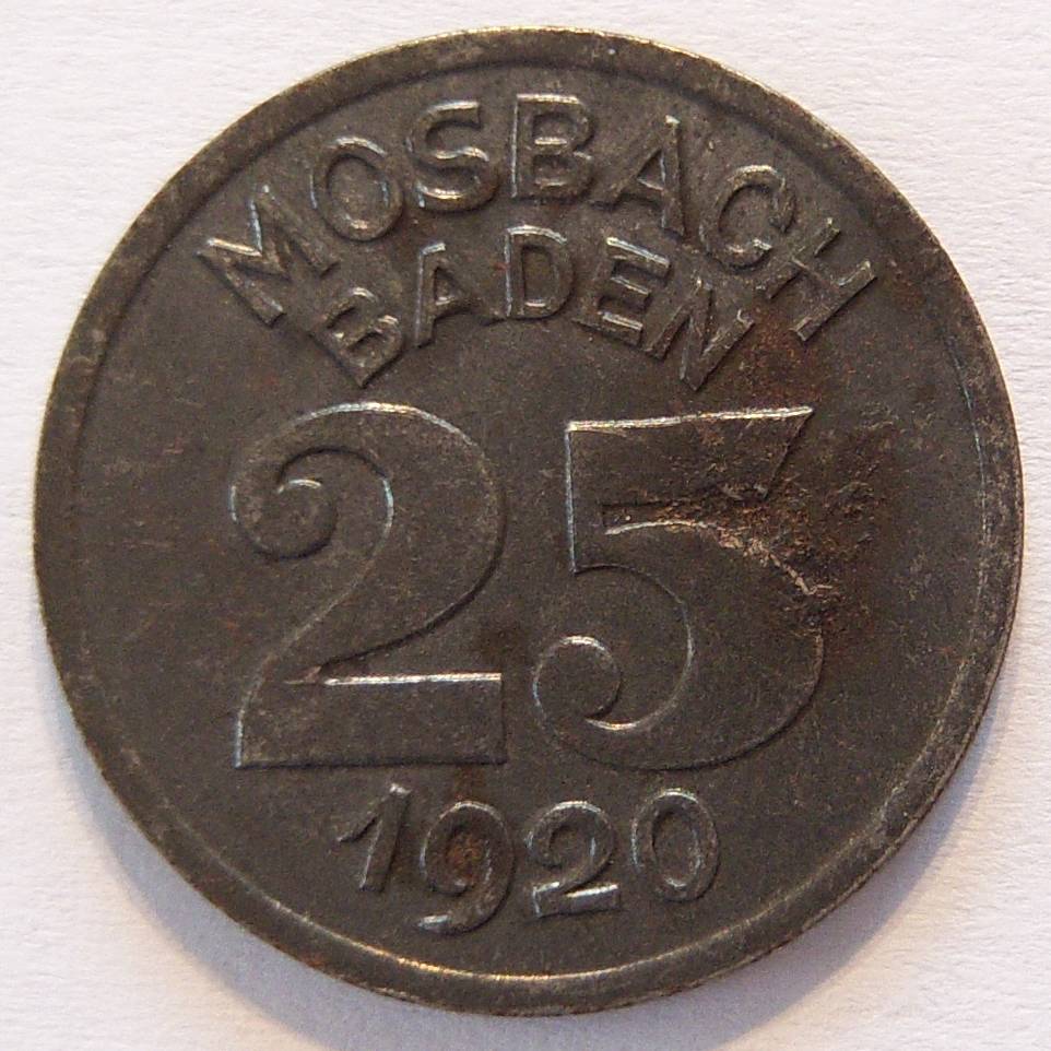  Mosbach Baden 25 Pfennig 1920   