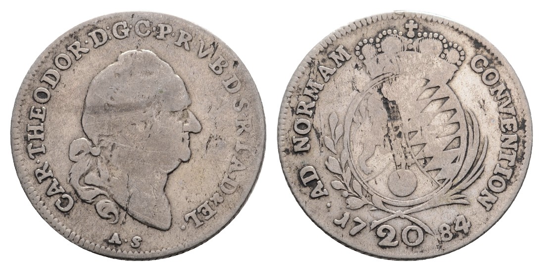  Linnartz Bayern-Pfalz- Karl Theodor, 20 Konv.Kreuzer 1784 A.S., Haas 312, R!! Schrtlf. f.ss   