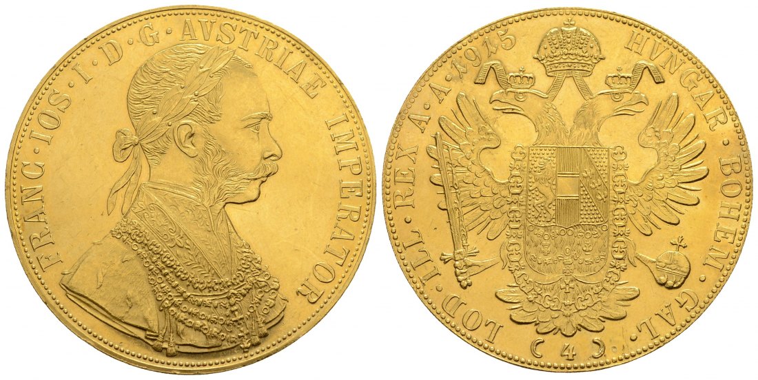 PEUS 3508 Österreich 13,76 g Feingold. Franz Joseph I. (1848 - 1916) 4 Dukaten (off.NP) GOLD 1915 Leicht gewellt, Vorzüglich
