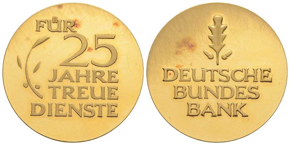 PEUS 3510 Deutschland, Frankfurt 30 mm / 24,3 g Feingold. Deutsche Bundesbank Dienstjubiläum Goldmedaille o.J. Impaired Proof / Vorzüglich + aus PP