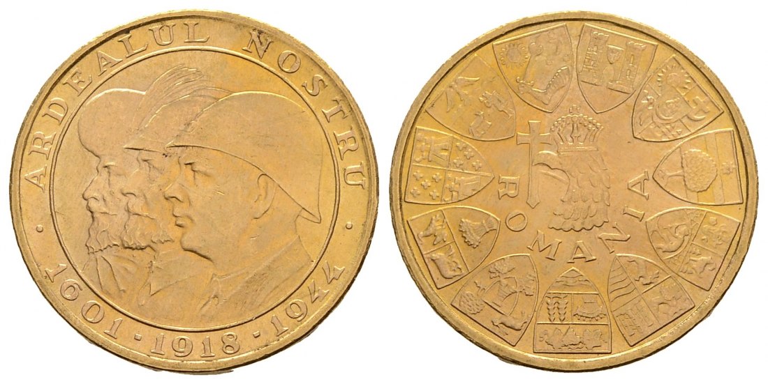PEUS 3511 Rumänien 5,9 g Feingold. Wiedereingliederung Siebenbürgens 20 Lei GOLD 1944 Winzige Kratzer, fast Stempelglanz