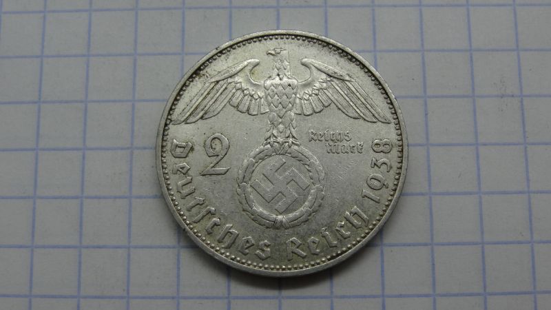 2 Reichsmark 1938 F Drittes Reich Hindenburg ss-vz