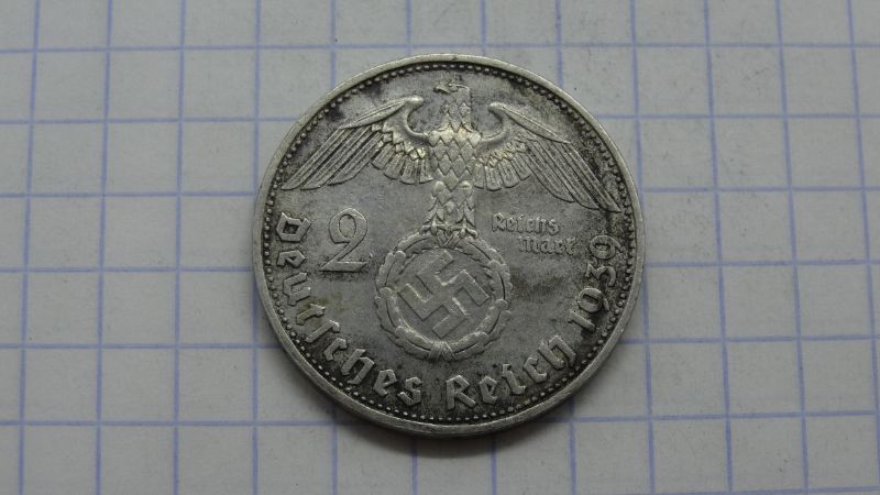 2 Reichsmark 1939 D Drittes Reich Hindenburg ss-vz