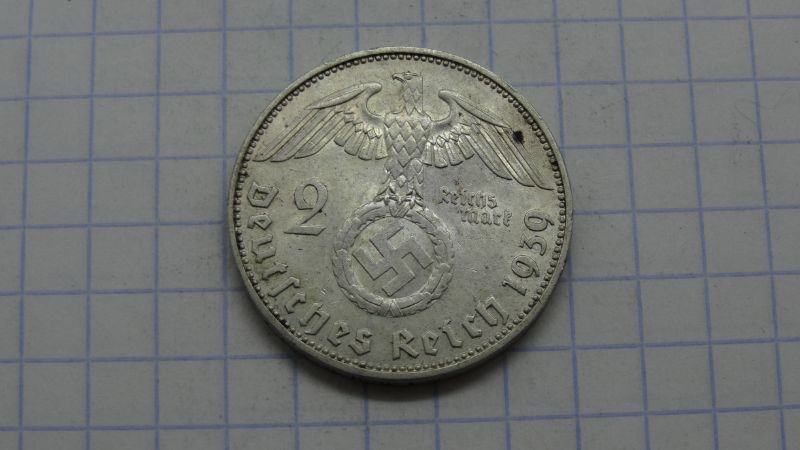 2 Reichsmark 1939 J Drittes Reich Hindenburg vz
