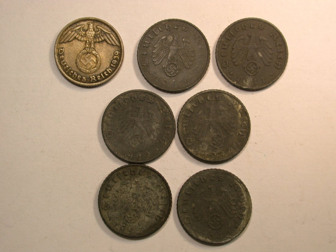  E03  3.Reich  5 Pfennig 1939-1944 7 Münzen Originalbilder   