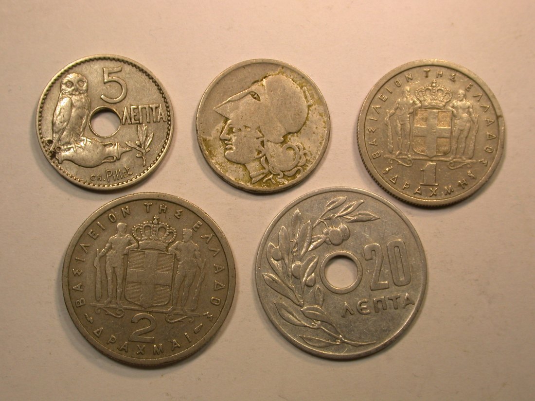  E03  Griechenland  1912-1962  5 Münzen  Originalbilder   