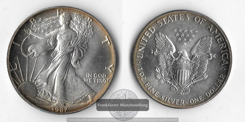  USA  1 Dollar  1987  American Silver Eagle   FM-Frankfurt     Feinsilber: 31,10g   