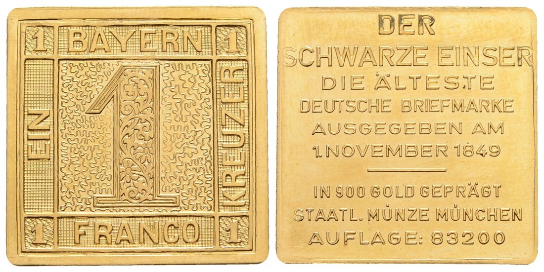 PEUS 3513 BRD 7,17 g Feingold. Älteste Briefmarke Deutschlands Briefmarkenprägung GOLD o.J. Stempelglanz