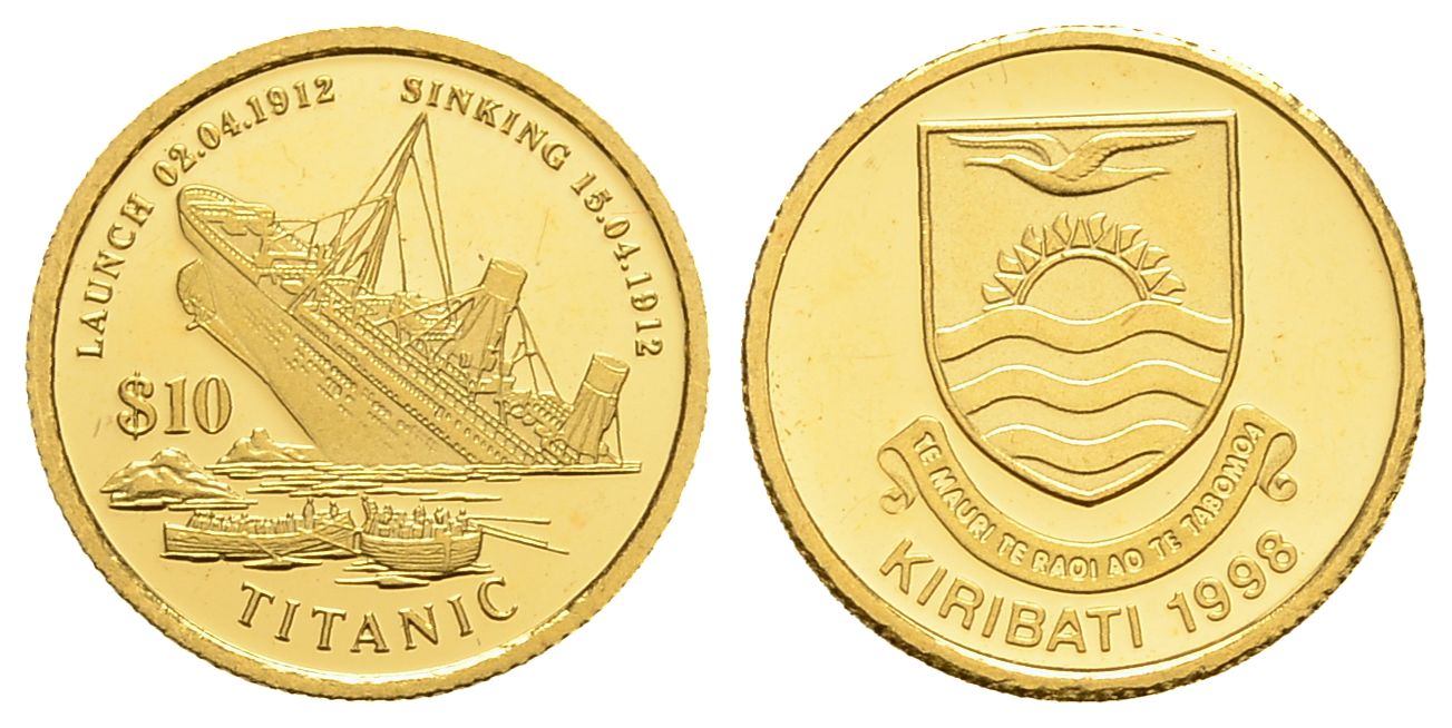 PEUS 3517 Kiribati 1,24 g Feingold. Titanic 10 Dollars GOLD 1998 Proof