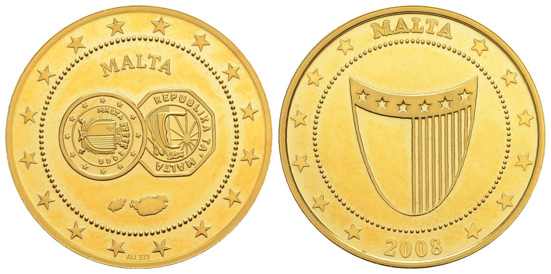 PEUS 3518 Malta 2,07 g Feingold. Zwei Münzen / Wappen Medaille GOLD 2008 Impaired Proof / Vorzüglich + aus PP