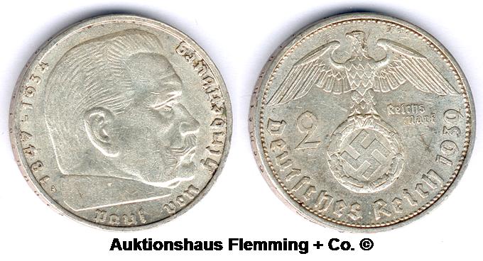 III. Reich 2 Mark 1939 A. Paul von Hindenburg AKS 33, Jaeger 366, ss