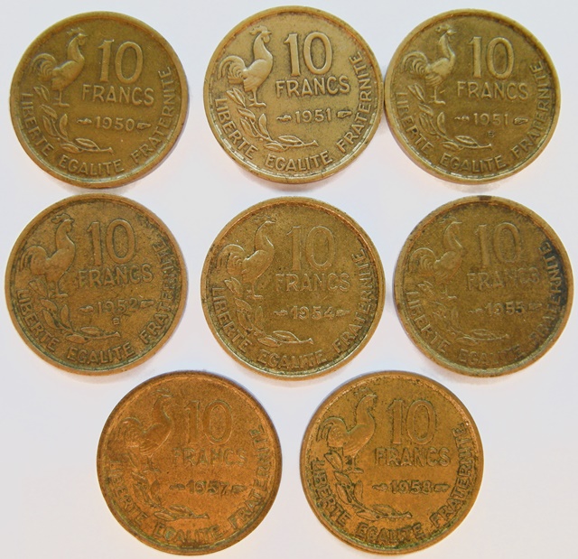 Frankreich 8 x 10 Francs, 1950-1958