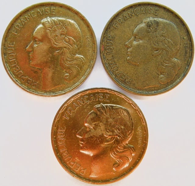  Frankreich 3 x 50 Francs, 1951, 1952, 1953   