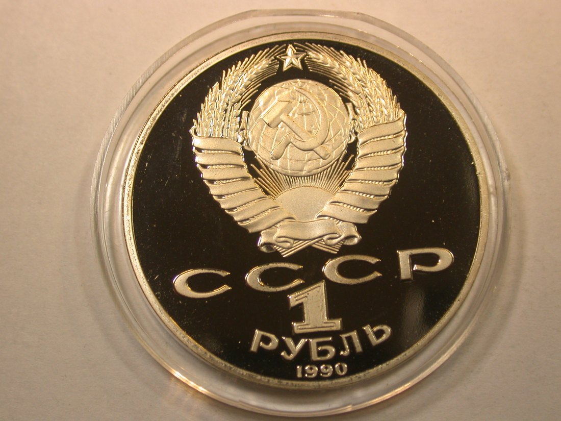  D15 UDSSR/Russland  1 Rubel 1990 Tschaikowski in PP fein in Kapsel  Originalbilder   