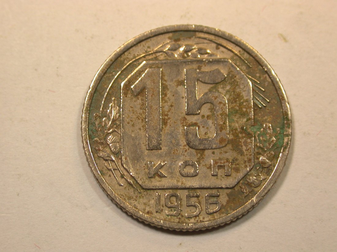 D15 UDSSR 15 Kopeken 1956 in f.s, geputzt Originalbilder