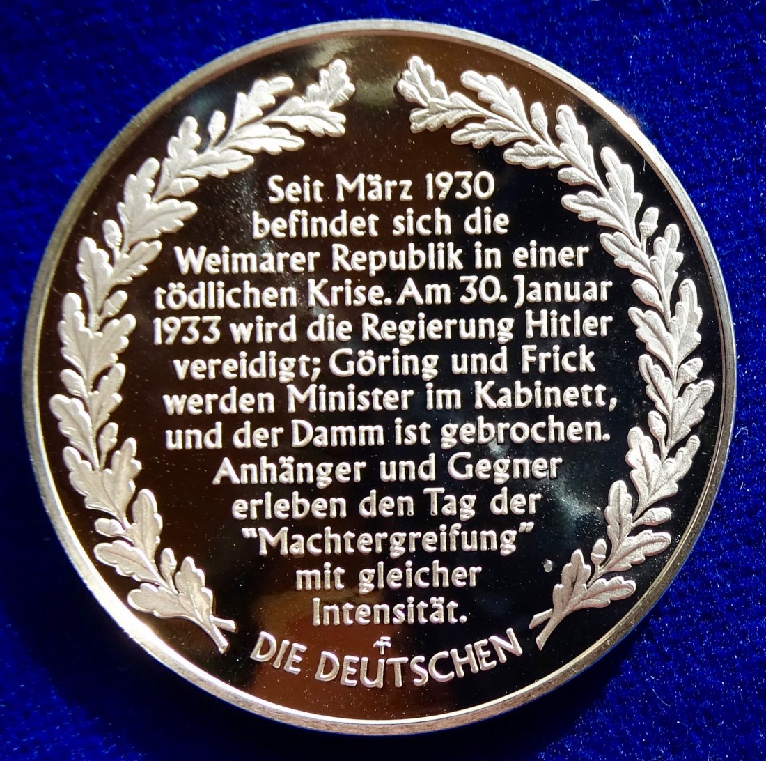  Nazi Machtergreifung Januar 1933 Silber- Medaille der Franklin Mint 1988   