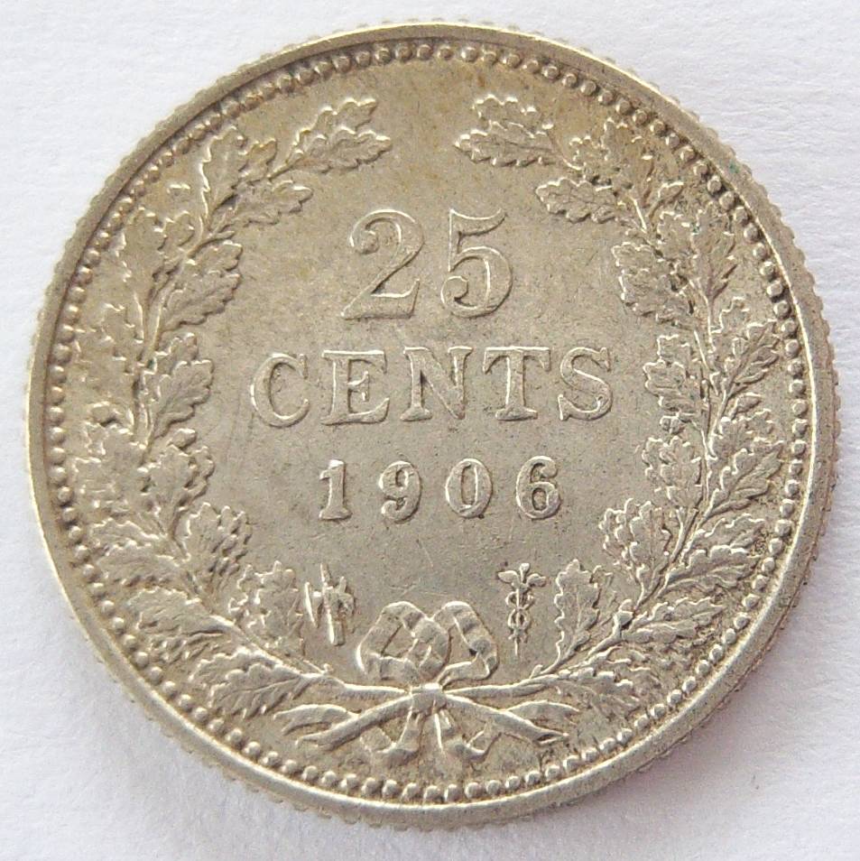  Niederlande 25 Cents 1906 Silber   