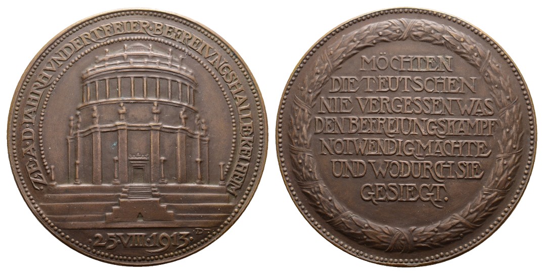  Linnartz Bayern Kelheim Bronzemedaille 1913(Dasio) a.d. Befreiungskämpfe vz Gewicht: 42,4g   